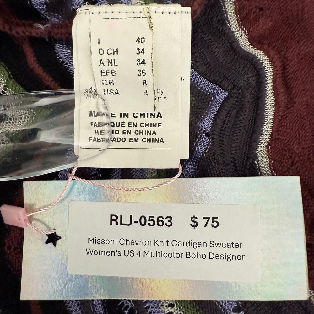 Missoni Chevron Knit Cardigan Sweater Women’s US 4 Multicolor Boho Designer - Picture 5 of 7